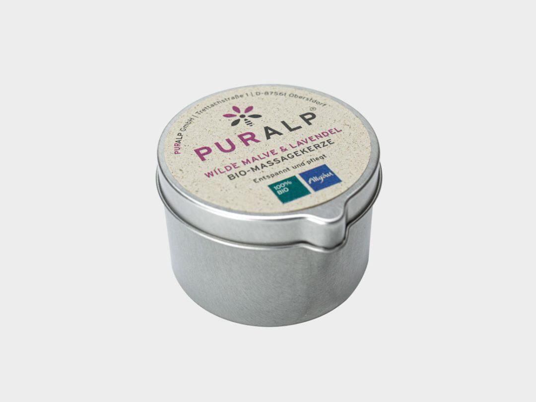 PURALP - Bougie de massage bio à la mauve sauvage et à la lavande