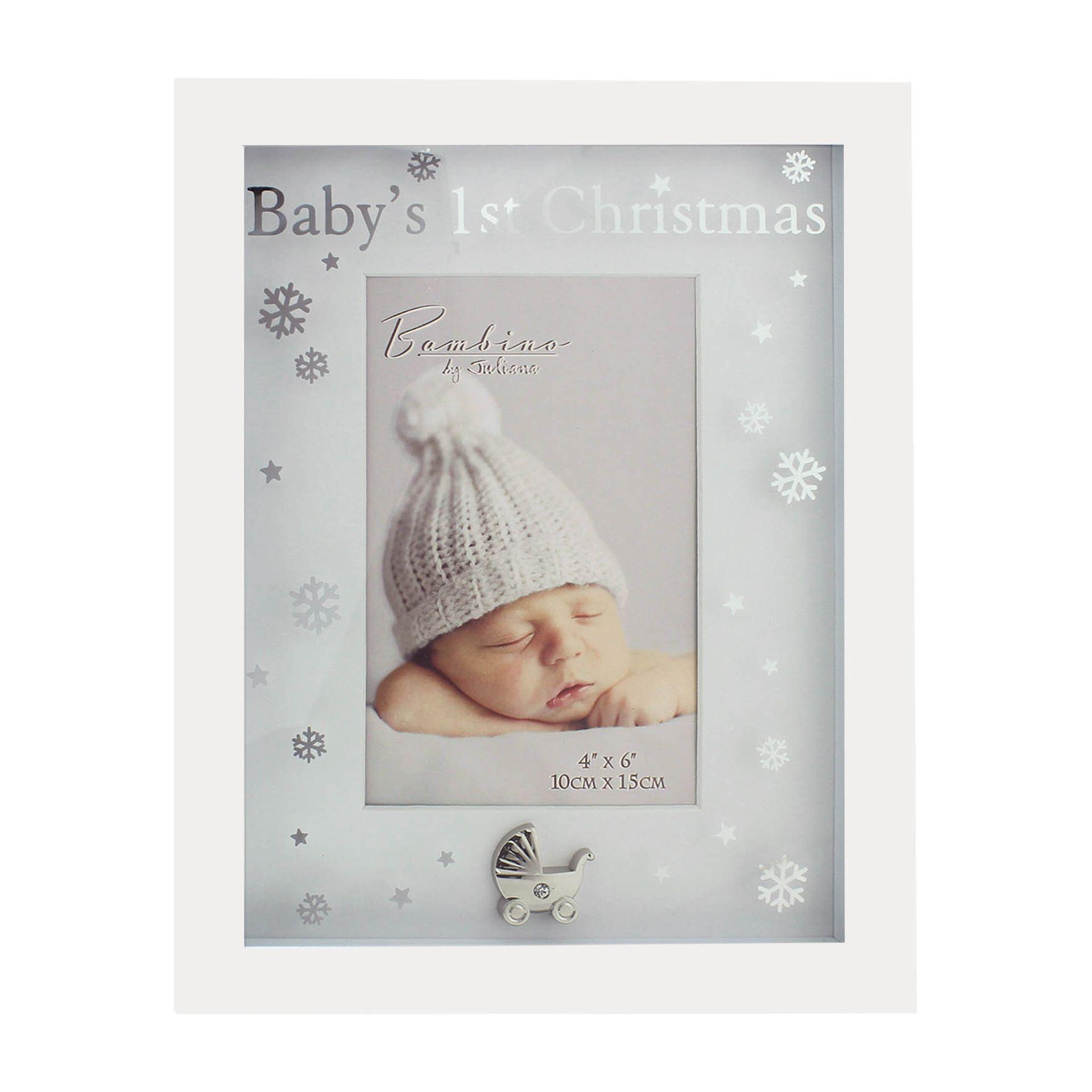 Baby’s First Christmas Photo Frame | Silver Snowflakes & Pram | Bambino by Juliana