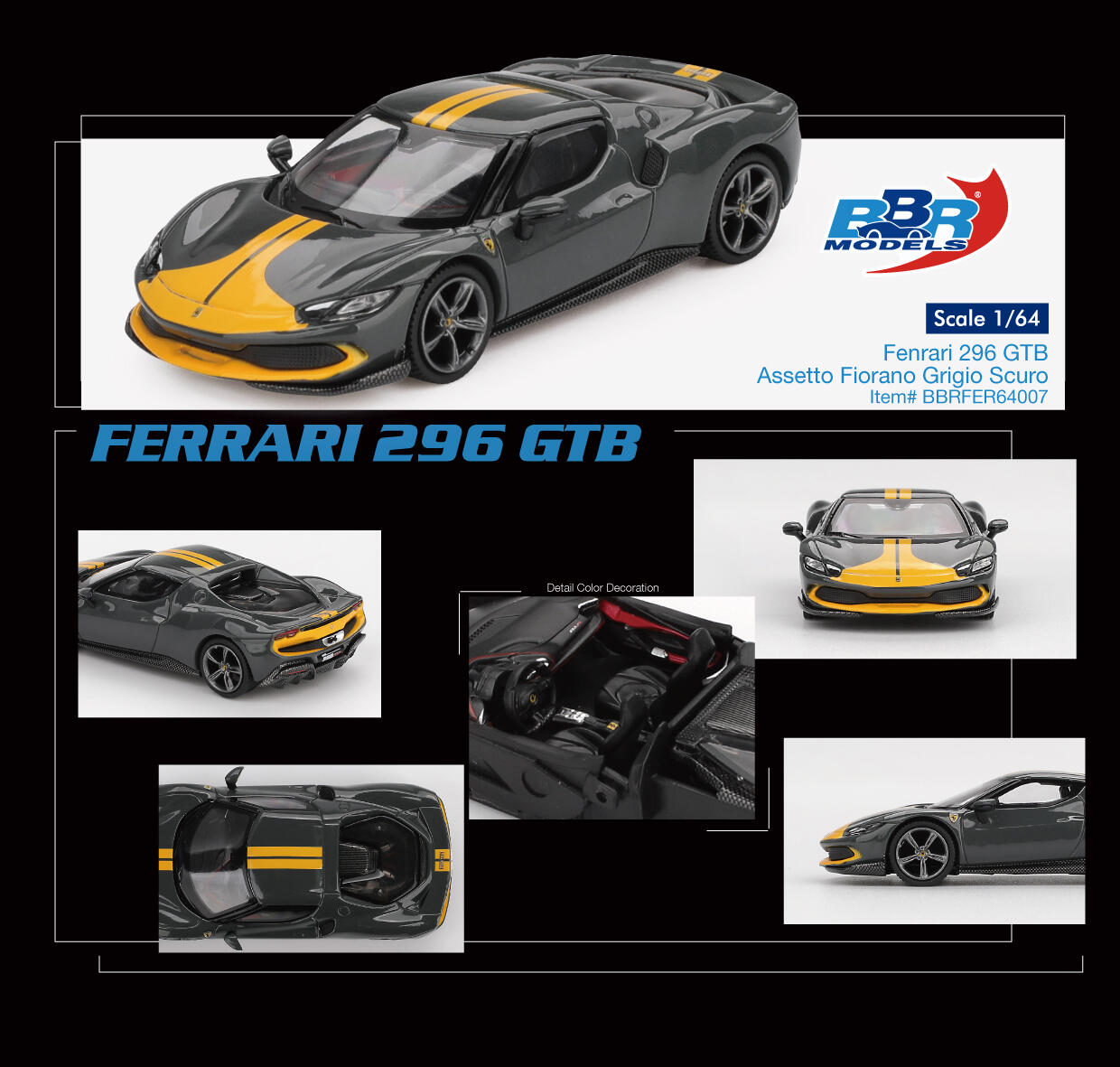 BBR Models - #BBRFER64007 - Ferrari 296 GTB Assetto Fiorano - Grigio Scuro - 1/64