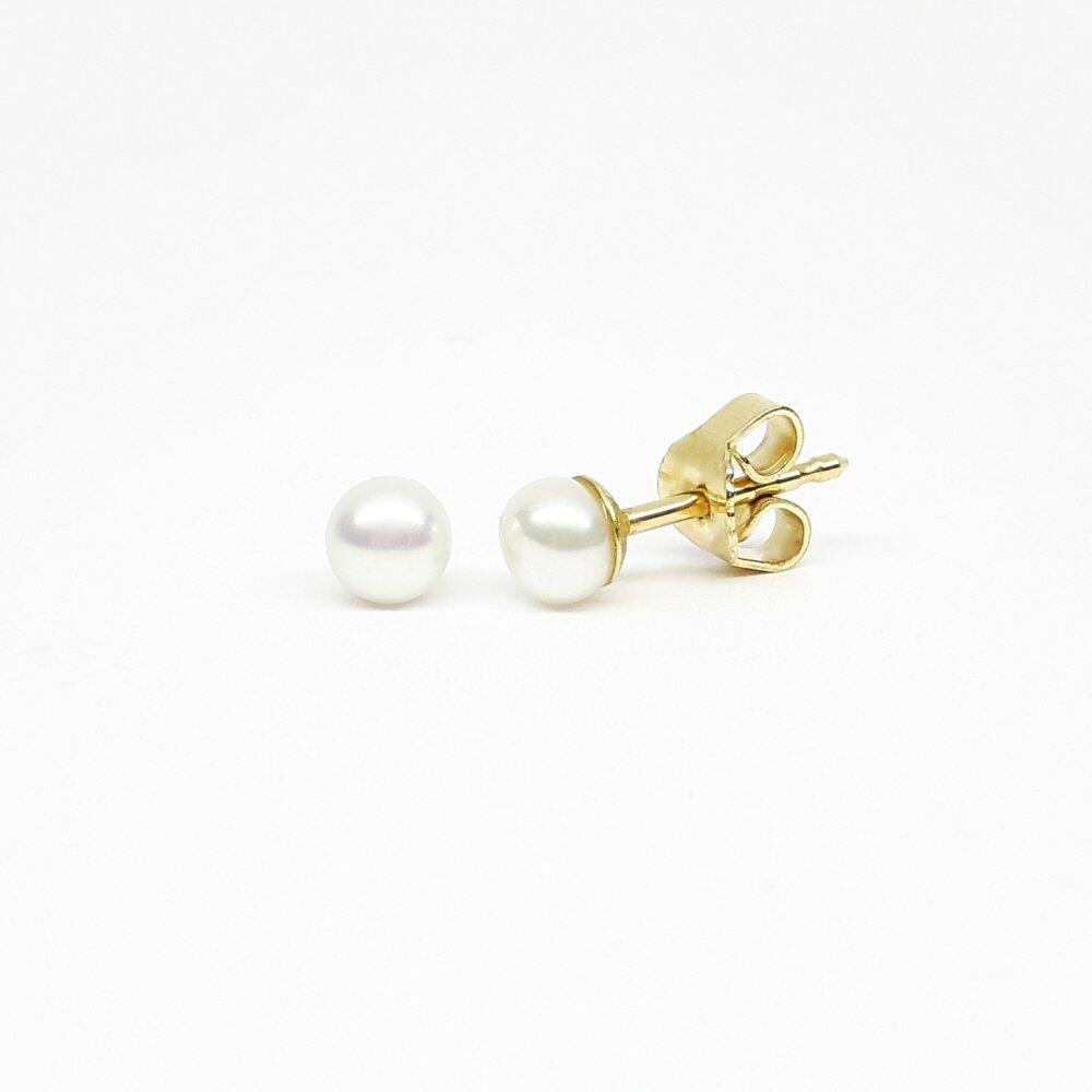 Boucles d'oreilles en or jaune 18kt et perles de culture d'eau douce blanches bouton ø4-4,5mm