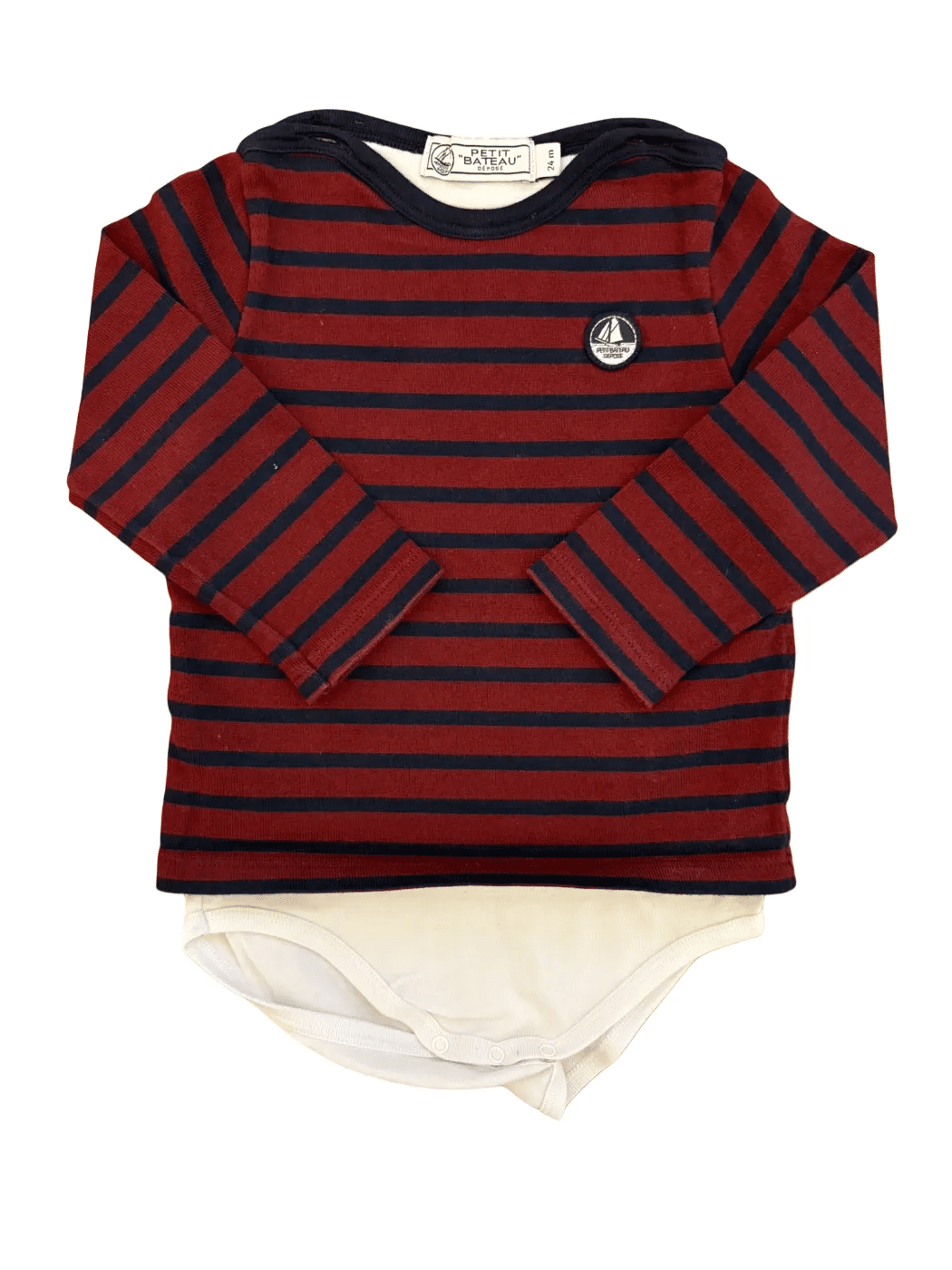 Petit Bateau burgunderrotes gestreiftes Body-T-Shirt (2Y)