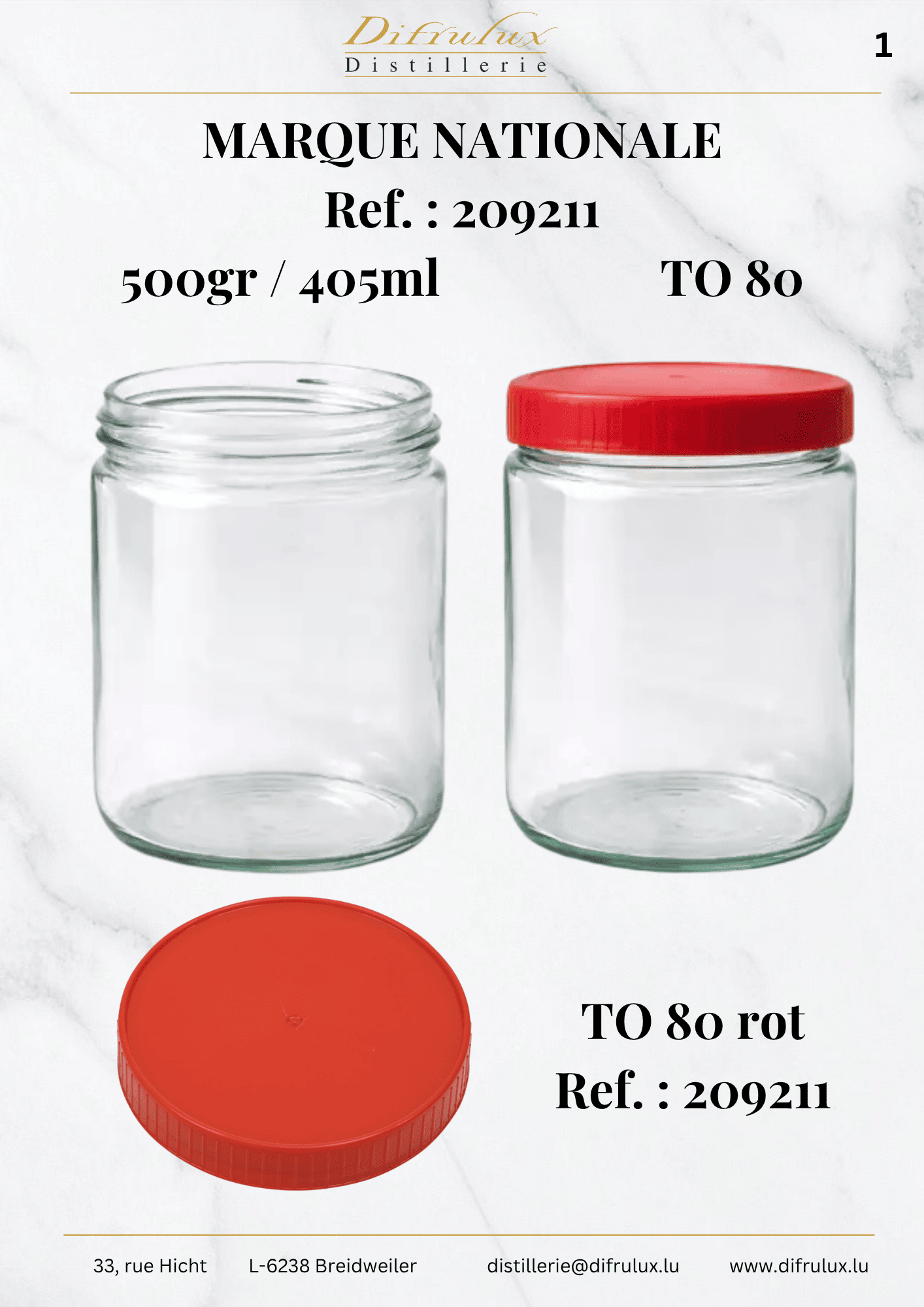 Marque Nationale – Pot de miel avec couvercle, 500 g / 405 ml, TO 80