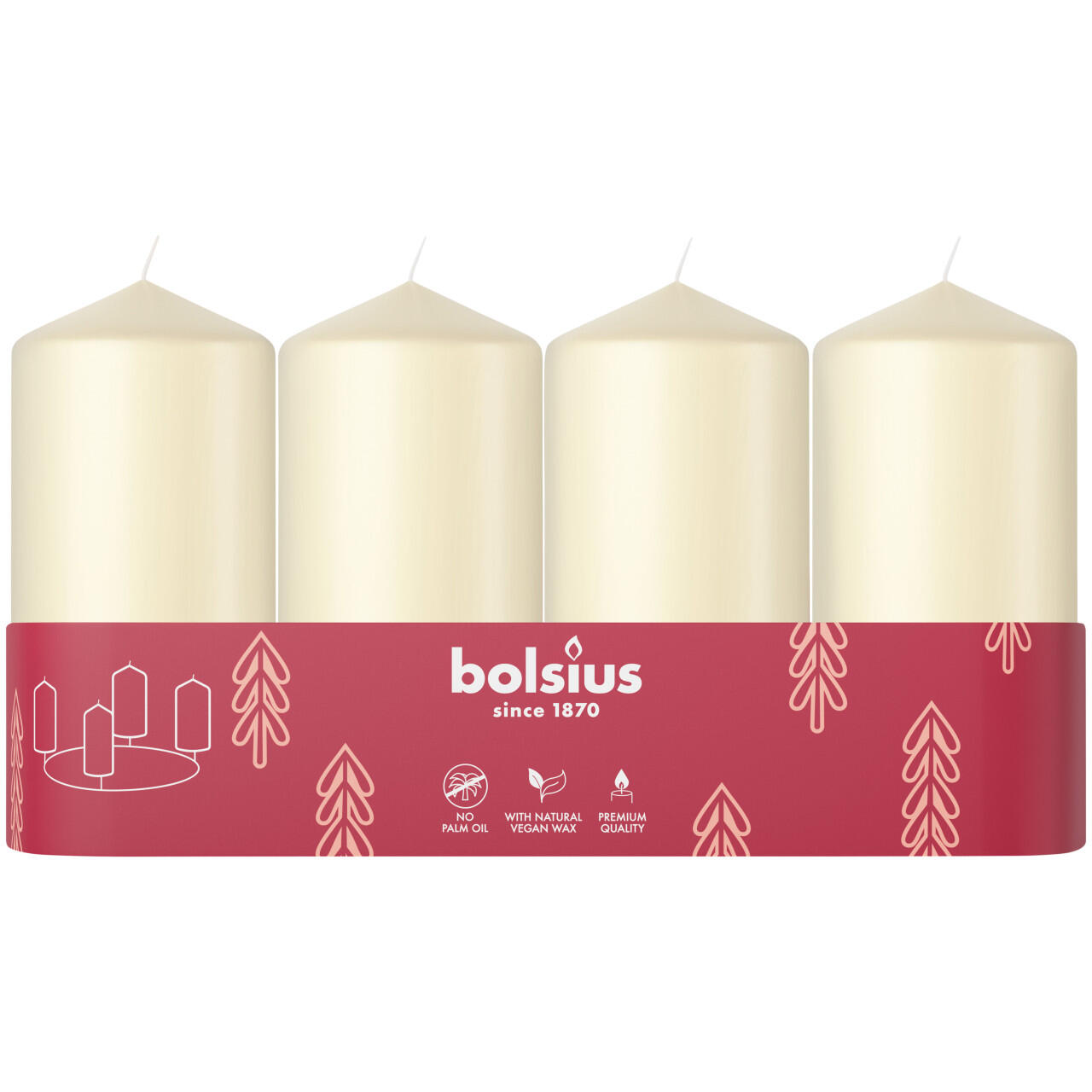 Bolsius Pillar Candles 4-pack Tray Ø 4.8 x 10 cm Soft Pearl