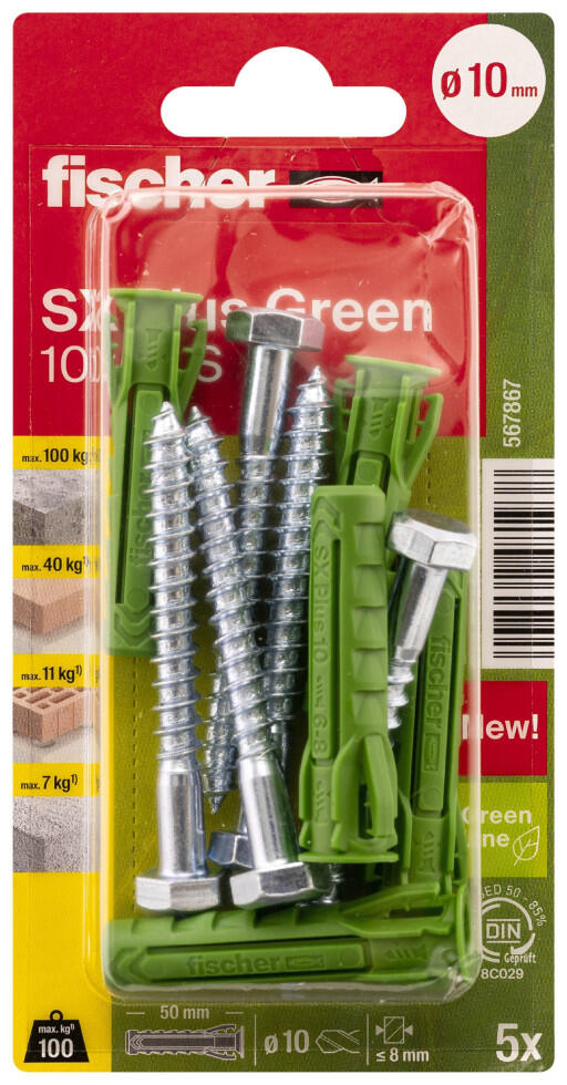 Fischer Spreizdübel SX Plus Green 10.0 x 50 mm - 5 Stück