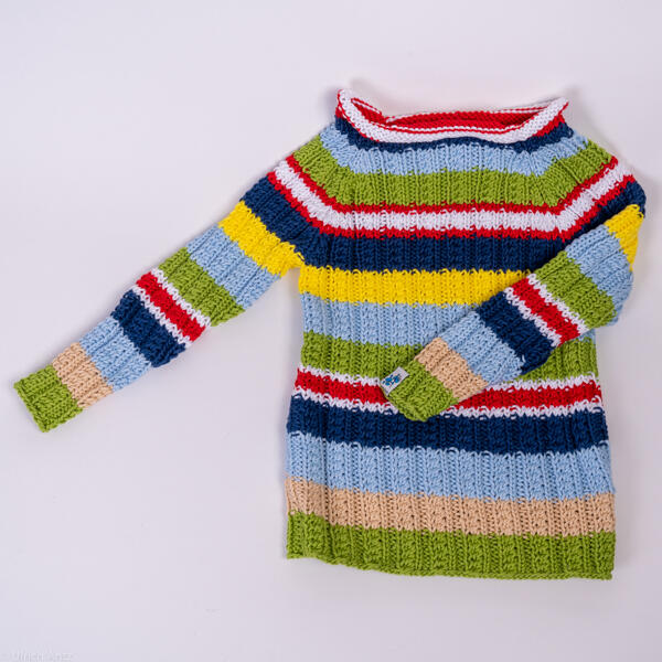 Colorful children's sweater, hand-knitted