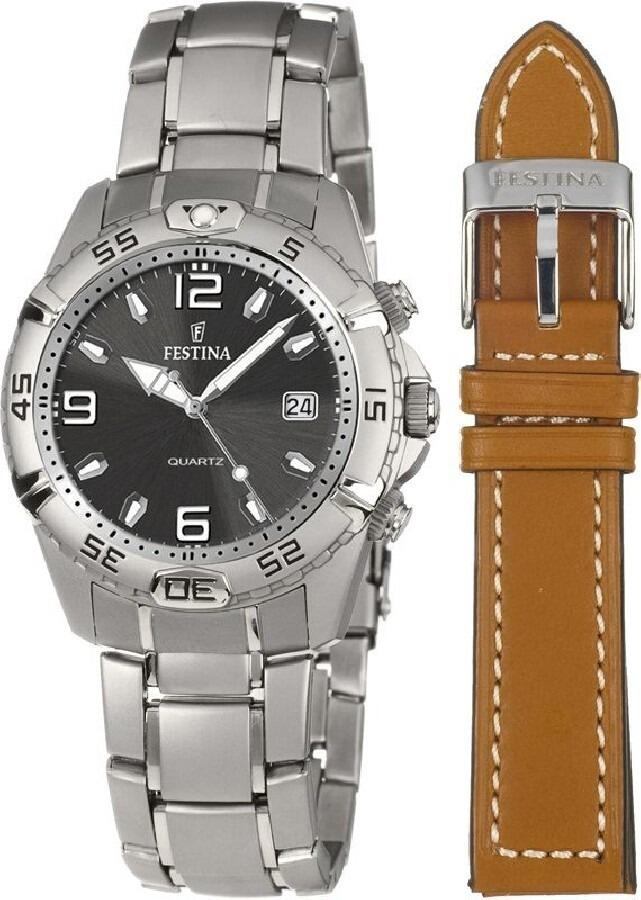 Festina Herrenuhr mit Edelstahlarmband und einem zweiten Lederarmband