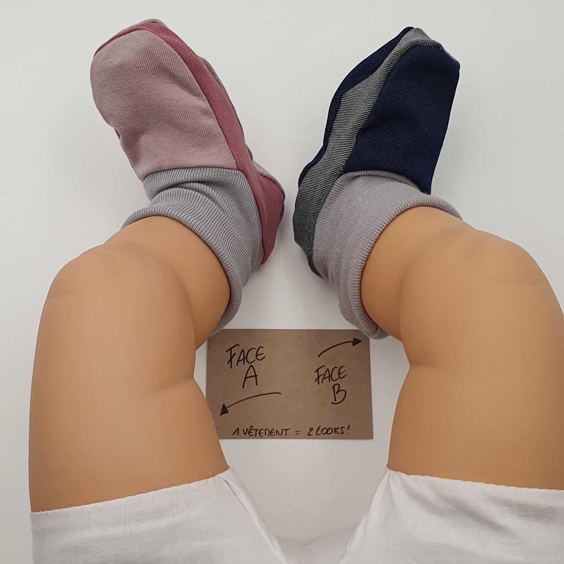 Reversible slippers for girls (jeans/pink) 