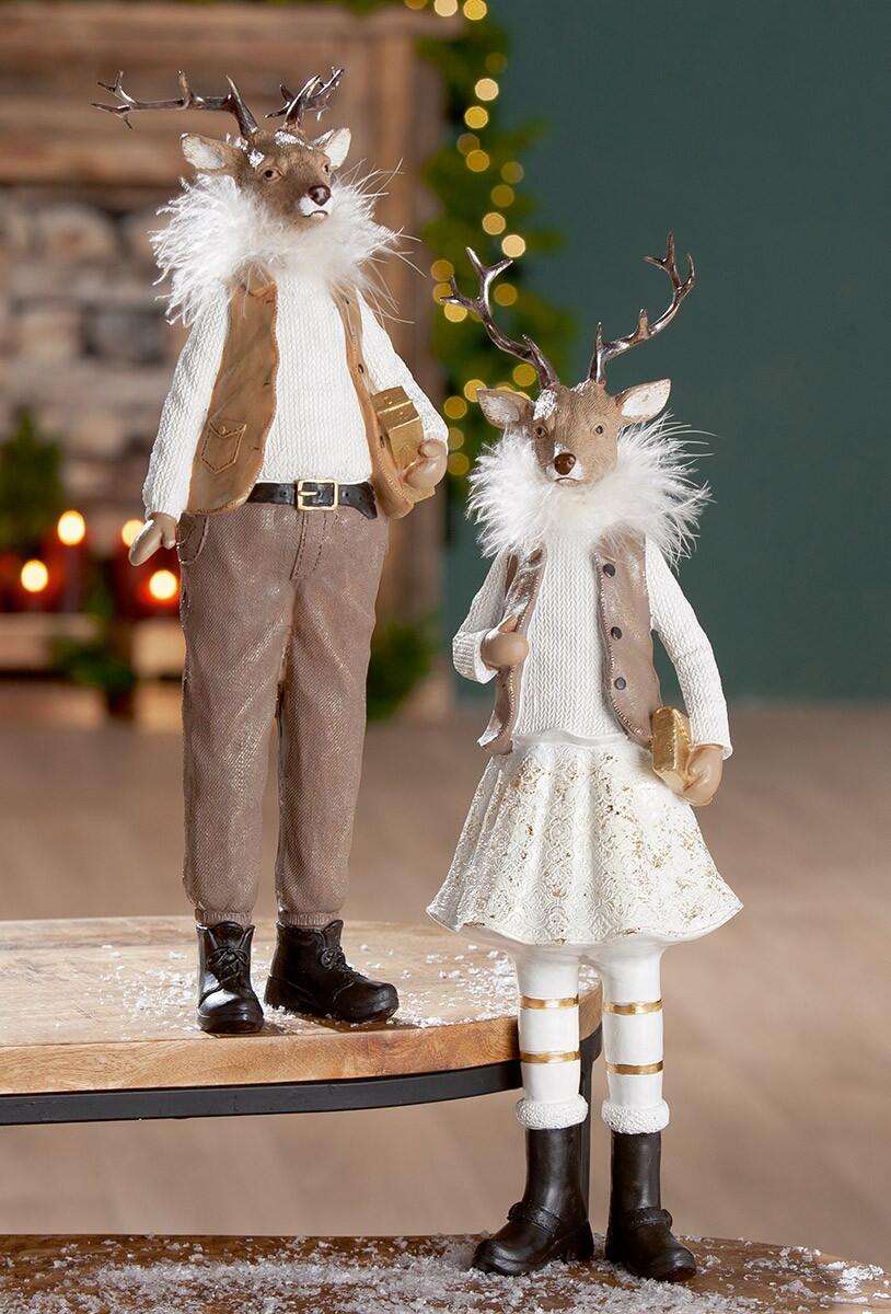 Deer figurine Gerd or Gerda - beige/white - 888 - 39 cm - Winter