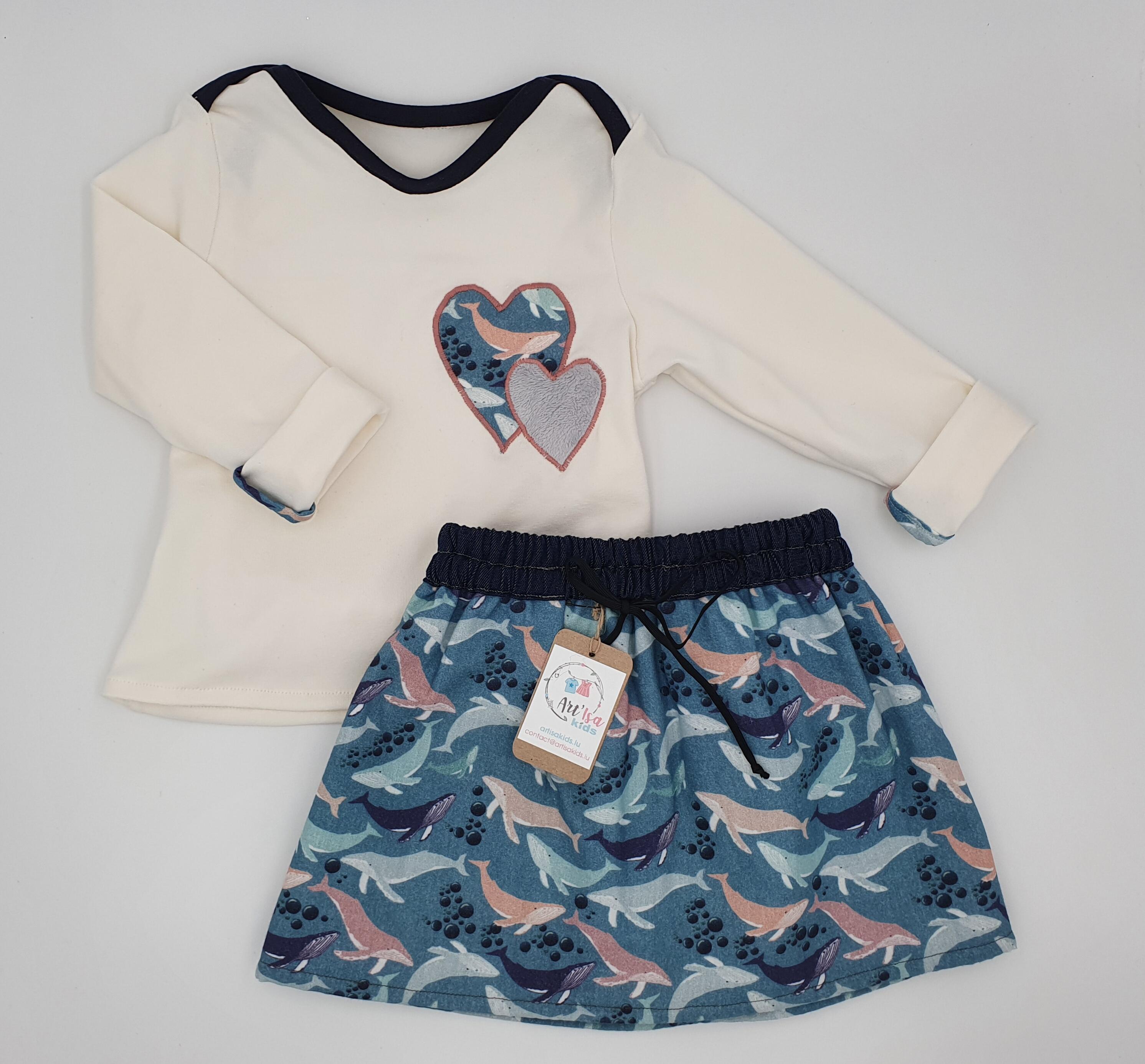 Girls set "Whales" Reversible skirt + EVOLUTIVE T-shirt