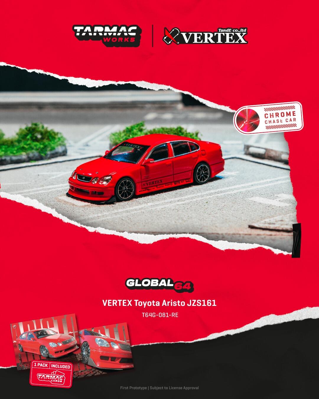 [Vorbestellbar] Tarmac Works - #T64G-081-RE - VERTEX Toyota Aristo JZS161 - red - incl. 1 Tarmac Cards Pack - Global64 - 1/64