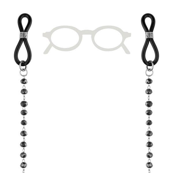 # Steel bezel chain, black faceted synthetic stones 69CM