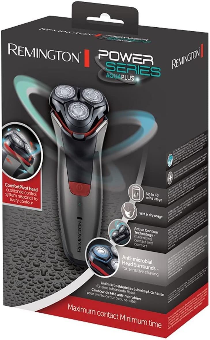 Rasoir électrique Remington pour homme PR1350 Aqua Plus (+ rasage humide et sec), tondeuse de précision, batterie au lithium (rasoir rotatif)