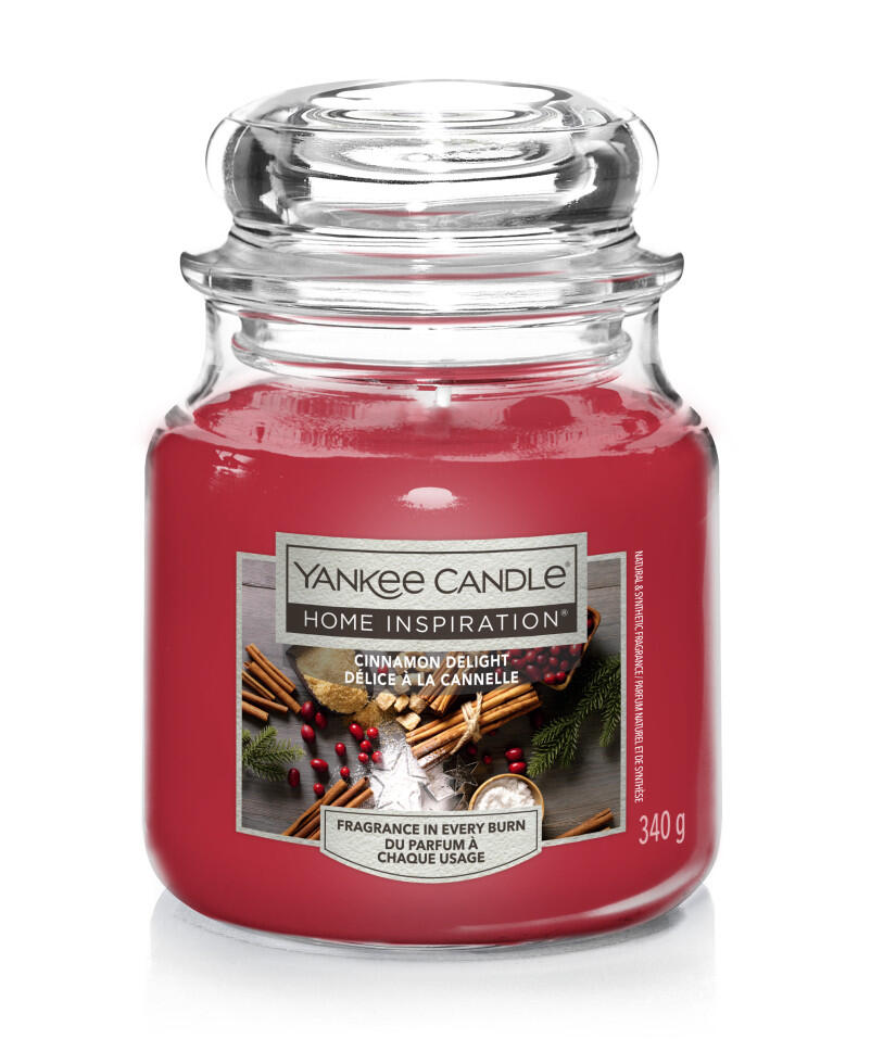 Yankee Candle Scented Candle, Medium Glass Jar, Cinnamon Delight, 340 g, Red