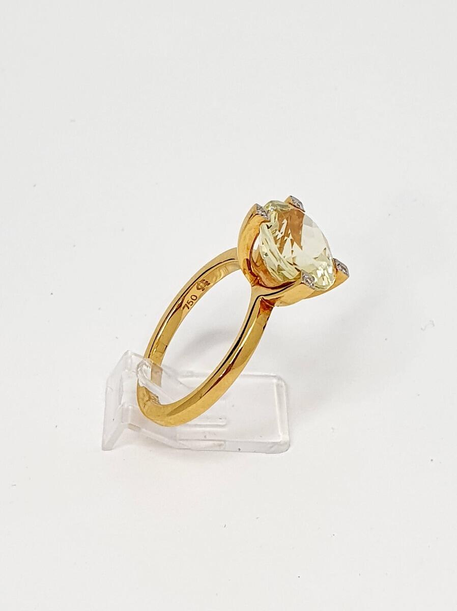 Bague or jaune 18K avec quartz lemon et 0.010ct diamants naturel