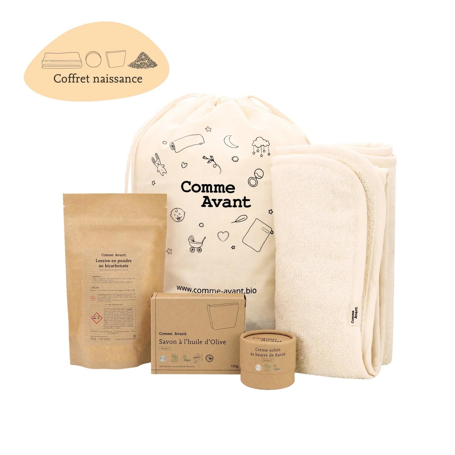 COFFRET NAISSANCE BÉBÉ BIO NATUREL COSMÉTIQUE & TEXTILE Comme Avant