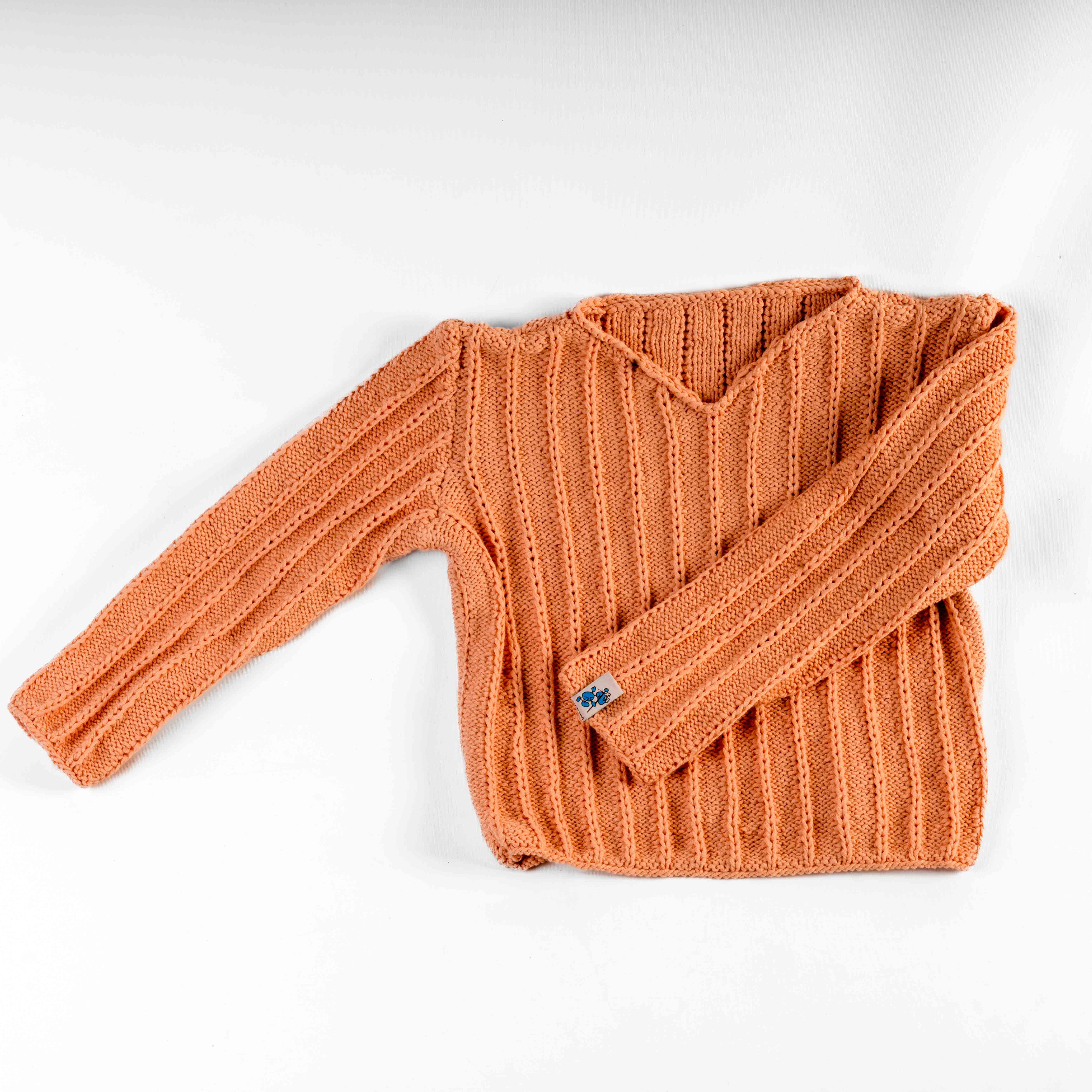 Children's sweater with V-neck, hand-knitted 