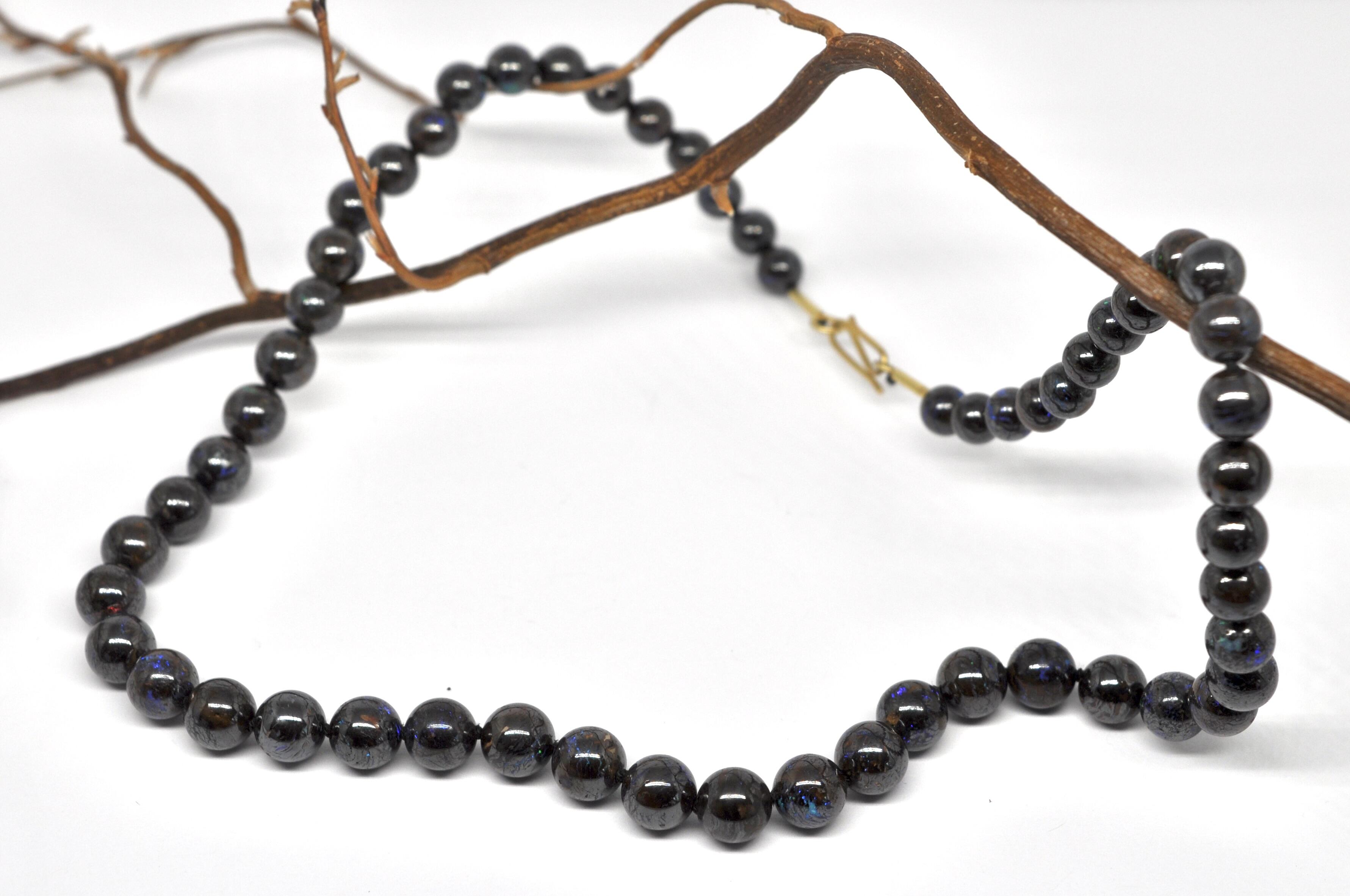 Boulder opal beads necklace with yellow gold