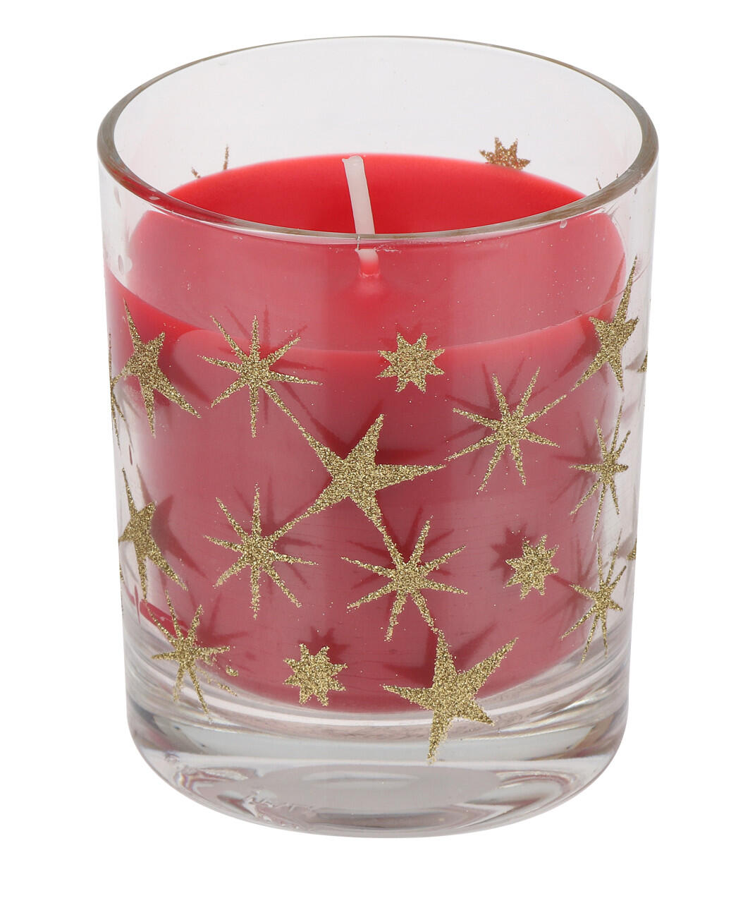 Steinhart candle in glass with glitter stars, Ø 6.5 x 7.9 cm, ruby