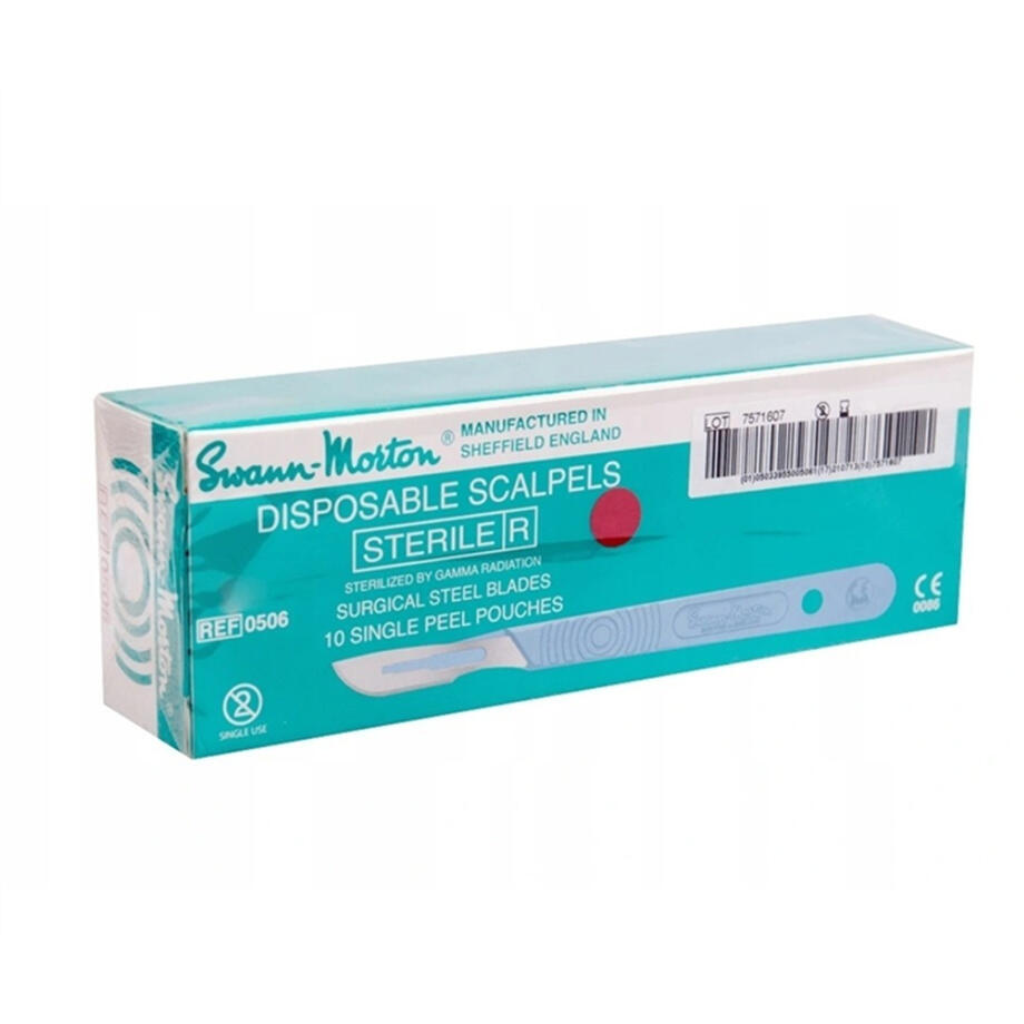 Sterile blades with handle, disposable (stainless), No. 24, box of 10 blades