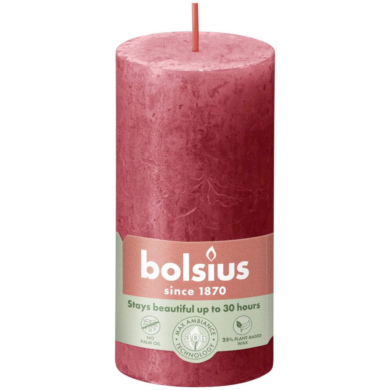 Bougie Boule Rustique Bolsius Rose Brumeux 8 Cm - Cire Végétale Naturelle