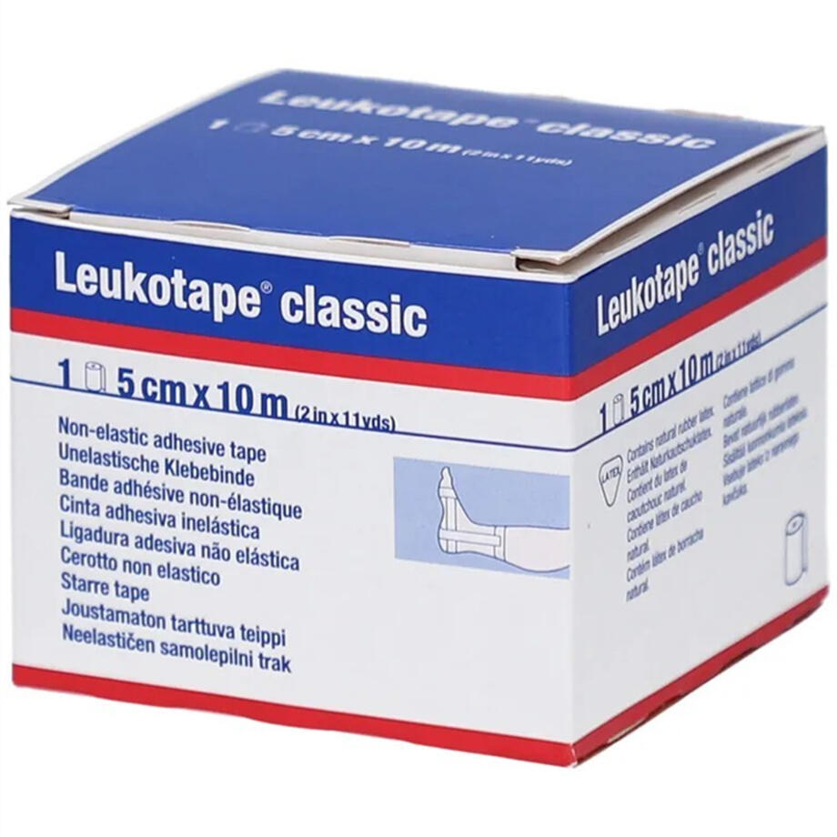 Leukotape classic, ruban adhesif rigide de 5 cm x 10 m pour le bandage, 1 piece
