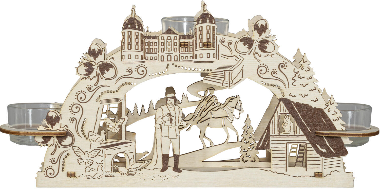 Saico tealight holder – Drei Haselnüsse für Aschenbrödel – for 3 tealights – wood – 24 cm – natural