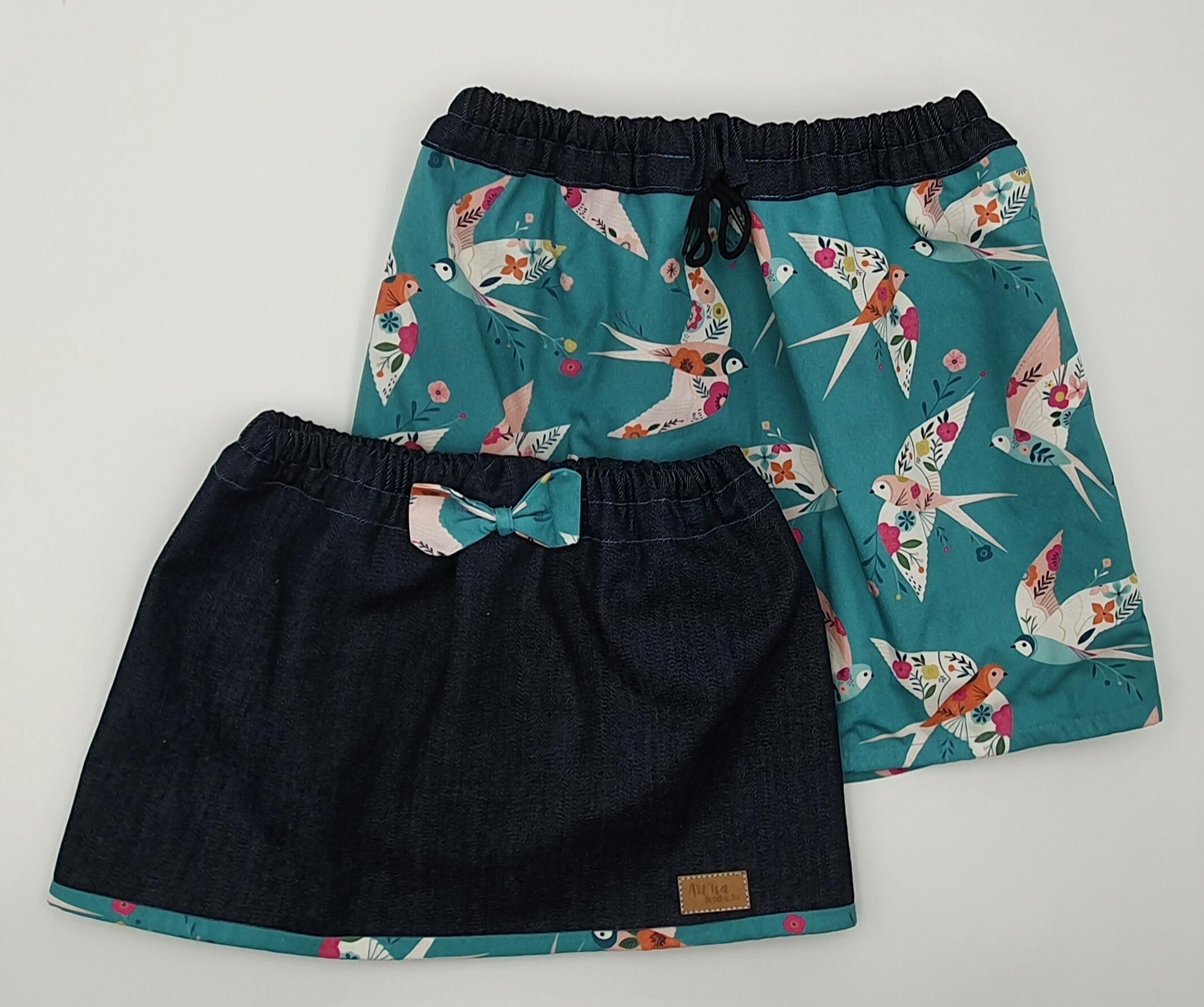Reversible and evolutive "Hirondelles" bird skirt for children