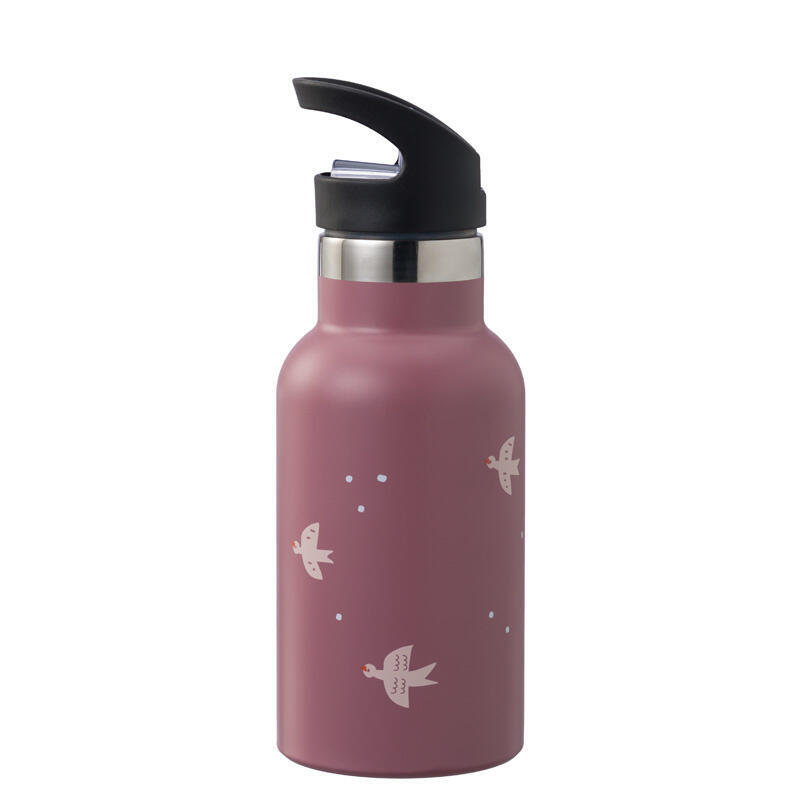FRESK Nordic Flask thermos bottle 350ml, 2 closures, retractable straw + thermos closure, color: bird, swallows, pink
