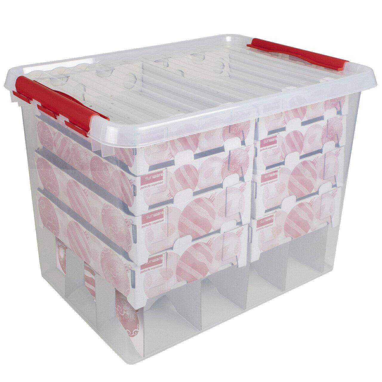 Sunware Weihnachtsbox Q-line 72L mit Einsatz für 128 Kugeln transparent rot