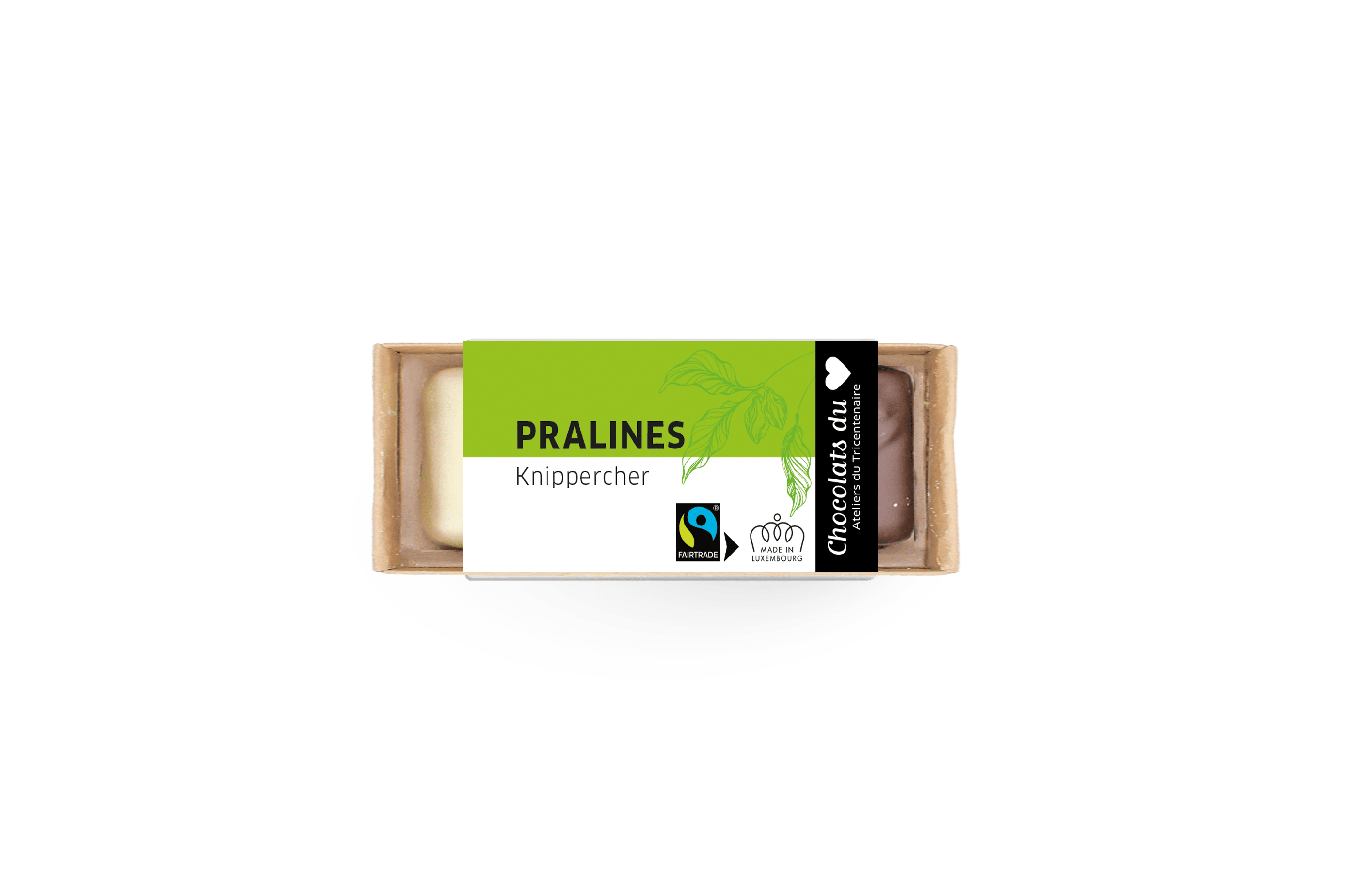 Kraft paper case, 3 pralines, Fairtrade, 27 g