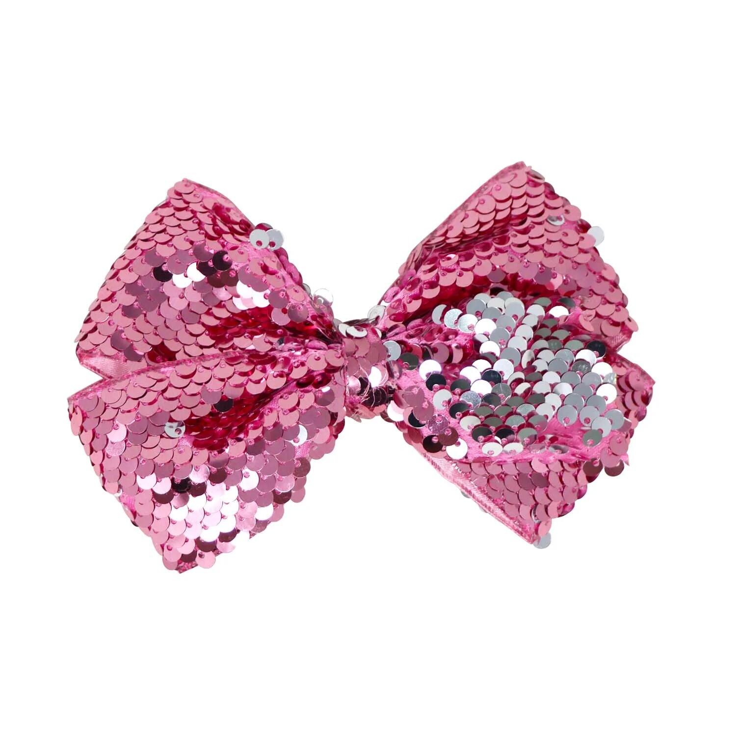 Mermaid Reversible Sequin Hair Bow pink
