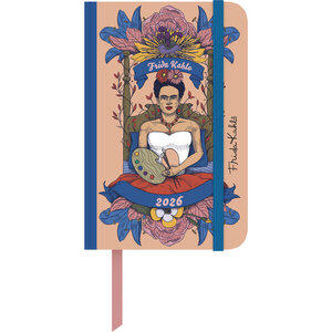 Frida Kahlo Wochen-Notizkalender klein 2026 Maße (B/H): 9,5 x 14,5 cm, Taschenkalender mit Verschlussband & Falttasche, Dt/engl