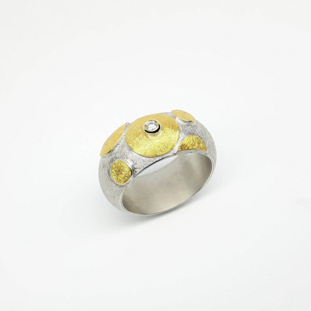 Ring in 925 silver, fine gold and diamond Ø2mm 0.03ct.