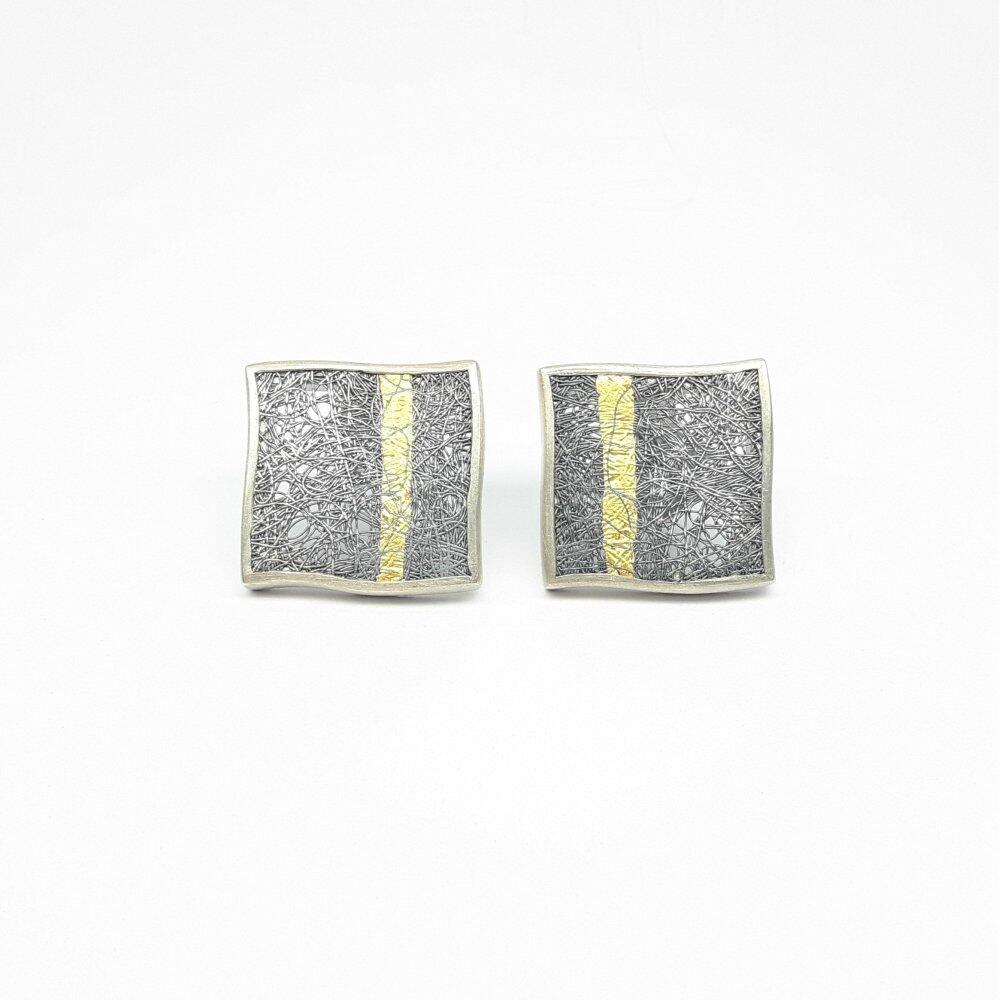 Stud earrings made of 925 silver, fine silver and 24kt fine gold. One of a kind.