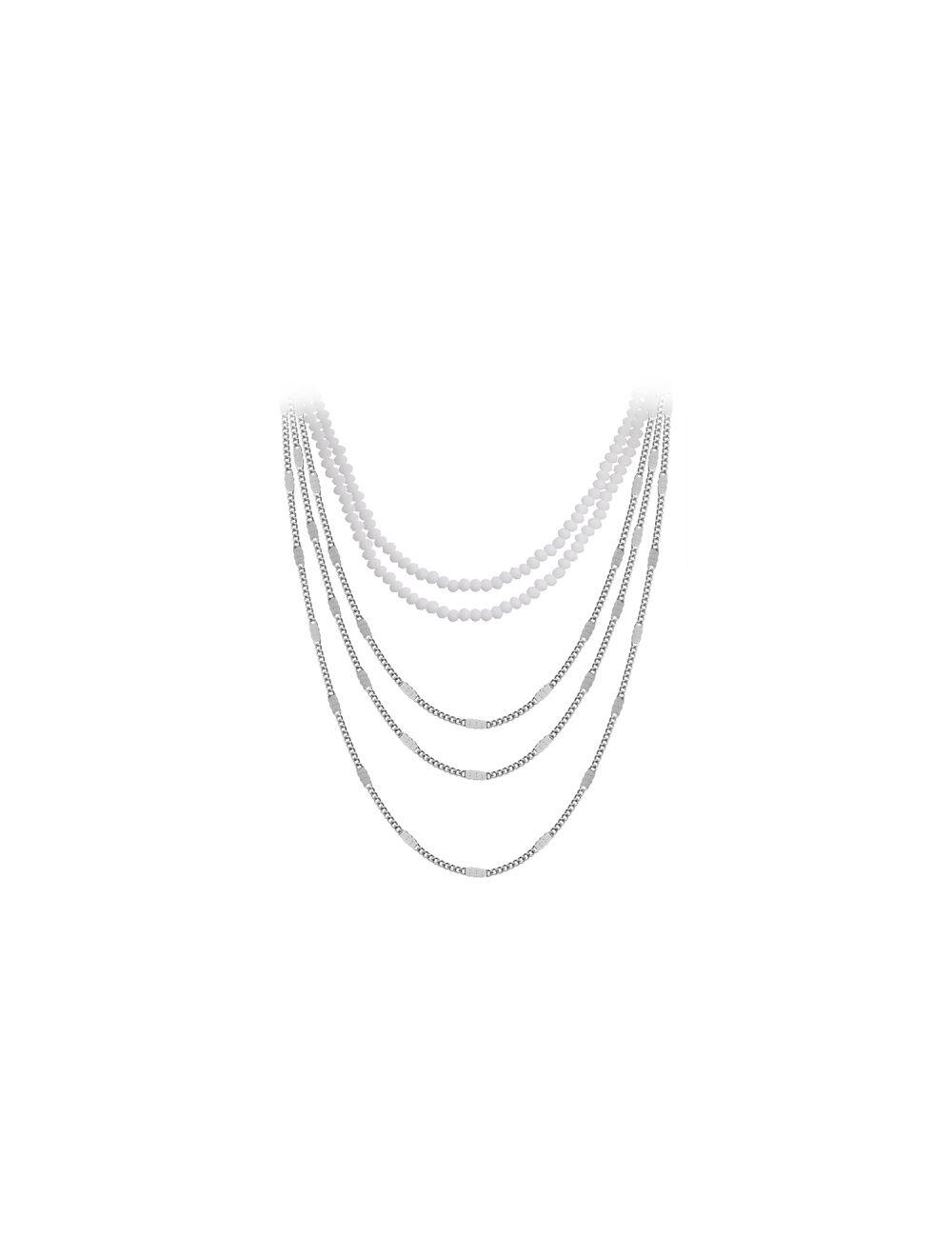 # Collier triple chaîne acier et double chaîne pierres synthetique blanches 40+5CM