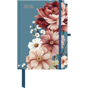 GreenLine Diary Floral 2026 Dimensions (W x H): 16 x 22 cm, planner, one week on two pages, with elastic closure, pen loop and pocket
