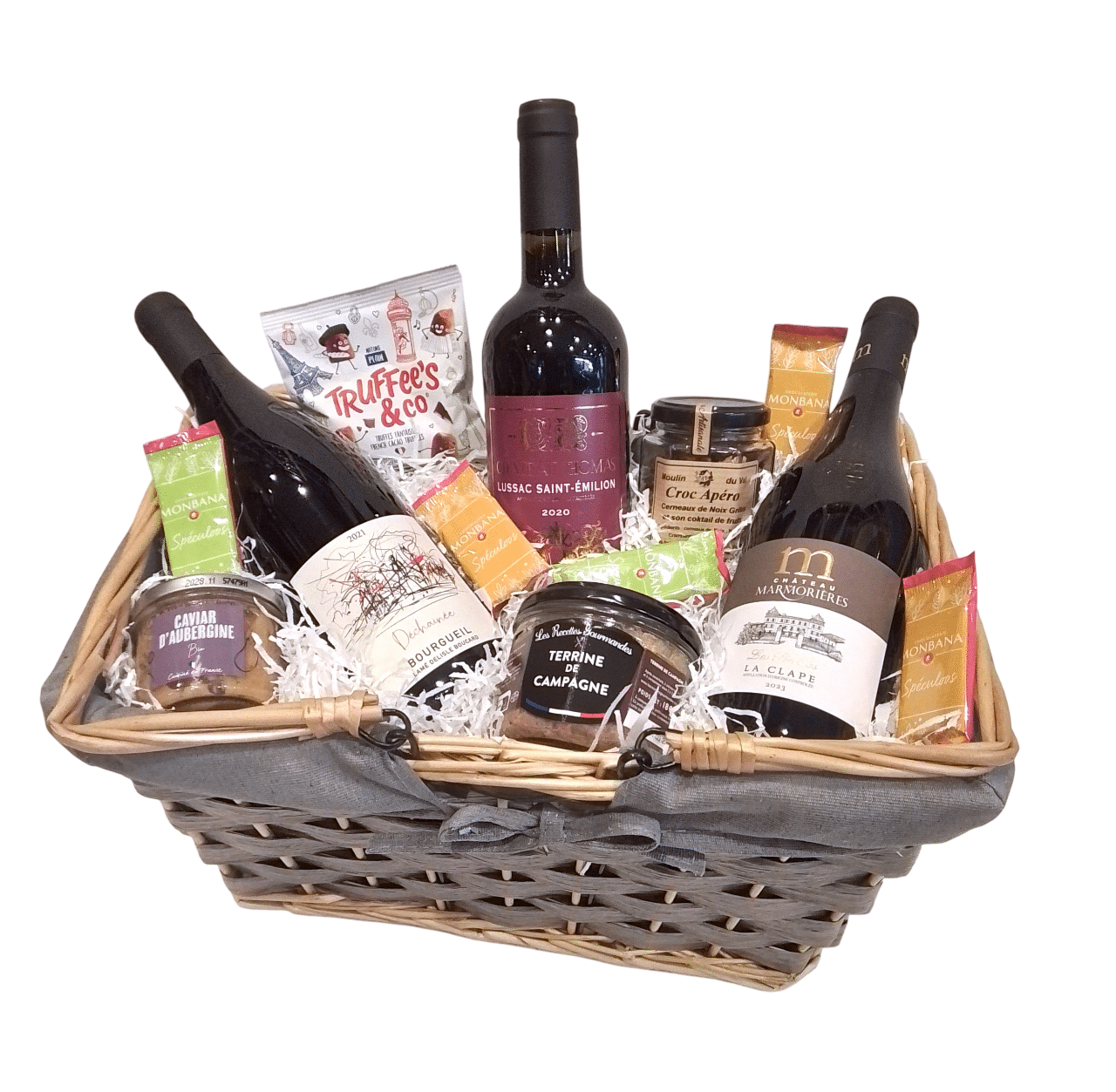 Corbeille Cadeau / Panier Garni "Douceurs & Vins"