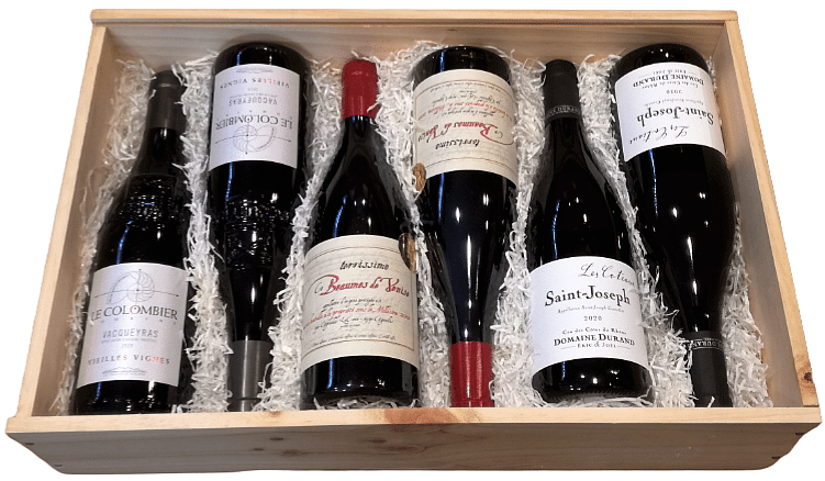 Coffret Cadeau Caisse Bois "Vins de la Vallée du Rhône" 