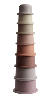Mushie tour d'empilement, 8 gobelets empilables, 0-3 ans, motricité fine, couleur : pastel
