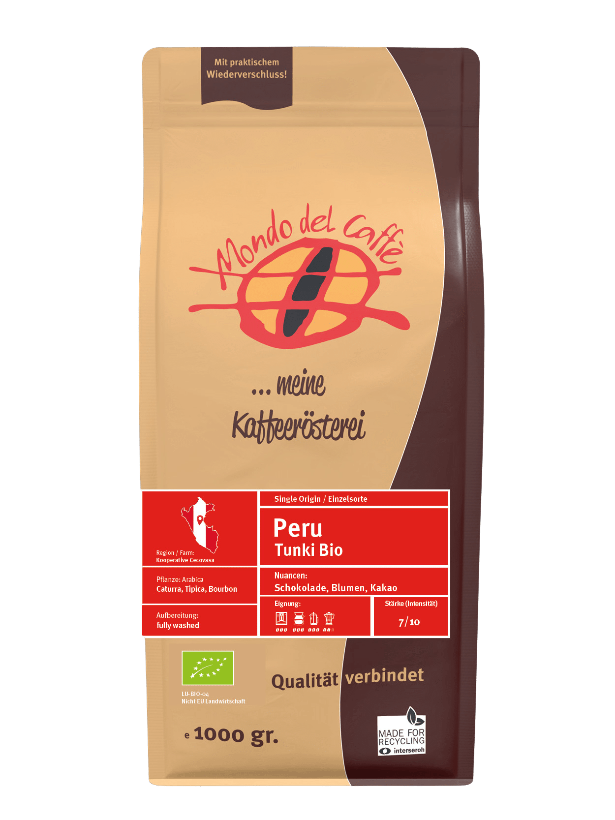 Peru Coffee whole bean SHB Grade 1 Kuelap Especial Fairtrade &amp; Organic