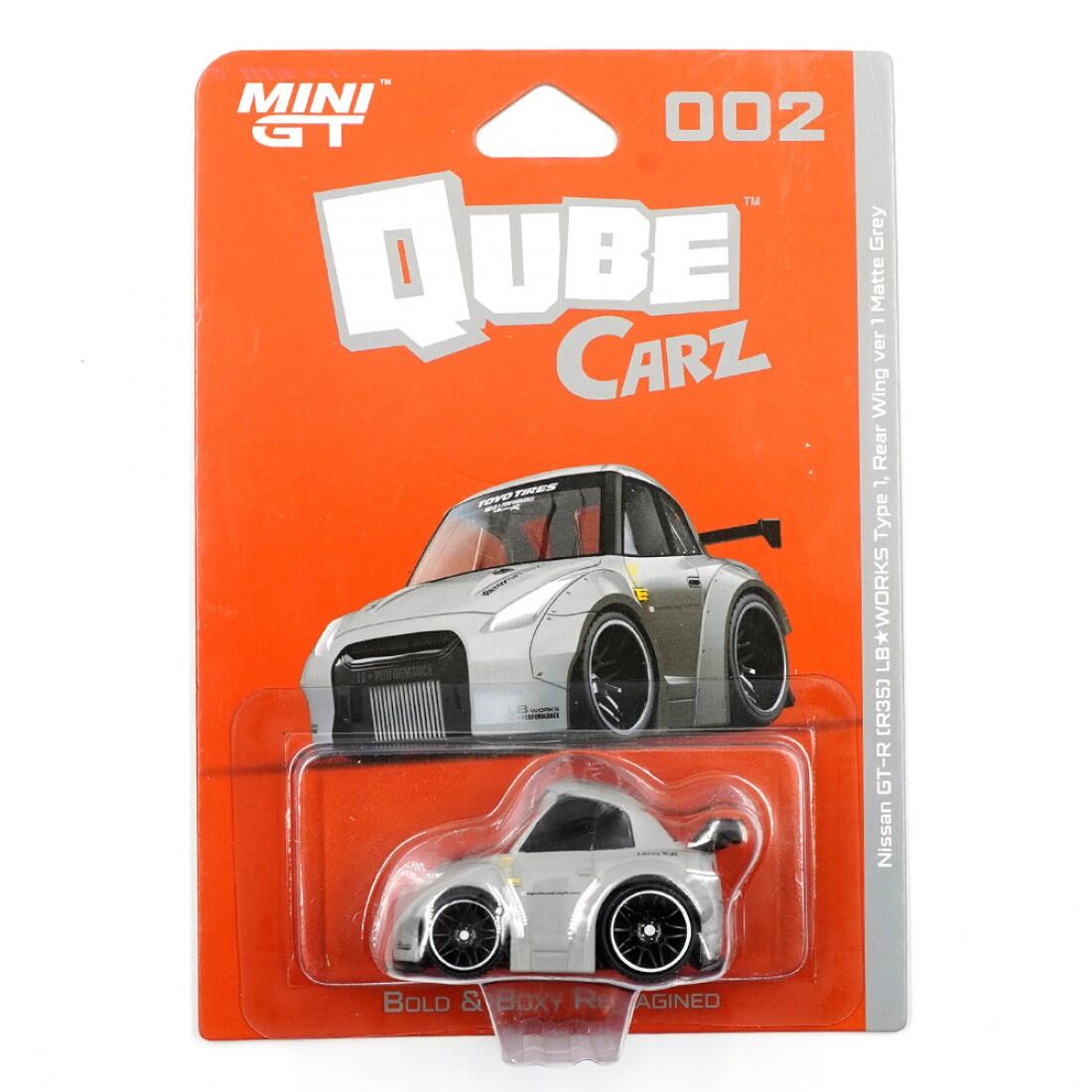 Mini GT - Qube Carz 002 - #QZ00201-BL - Nissan GT-R R35 LB★WORKS Type 1 - Rear Wing ver 1 - grau matt - 1/64