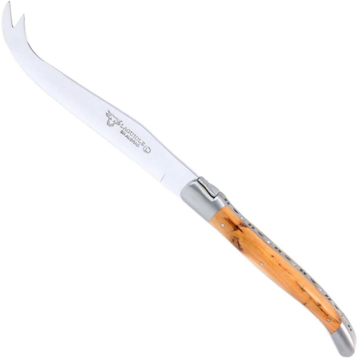 Couteau à fromage 2 mitres Inox Guilloche main Génevrier