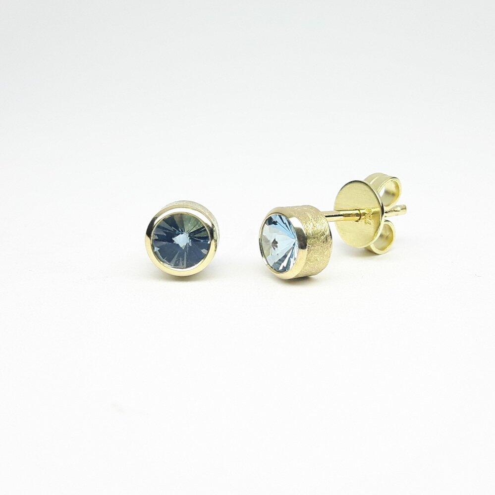 Stud earrings in 18kt yellow gold and aquamarine "Spirit Sun" Ø5mm.