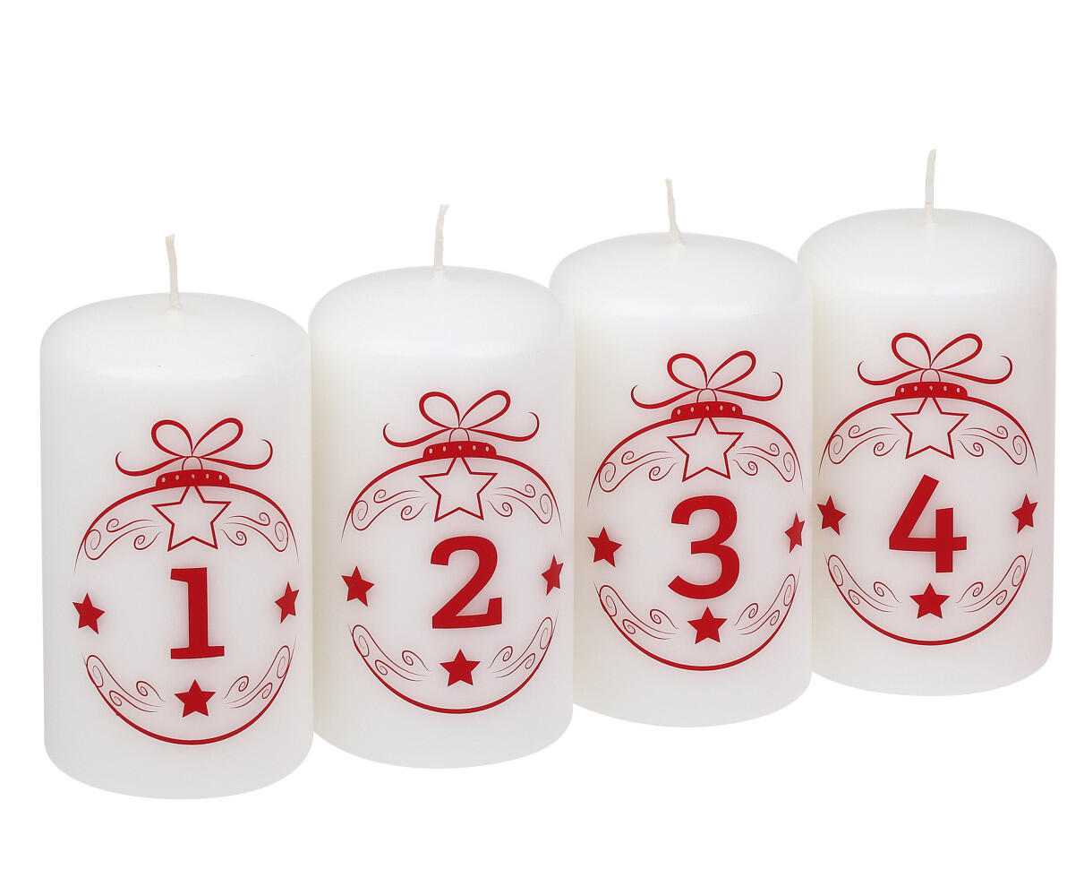 Steinhart pillar candles Advent Balls 1-4, Ø 5.7 x 10 cm, 4-pack, white