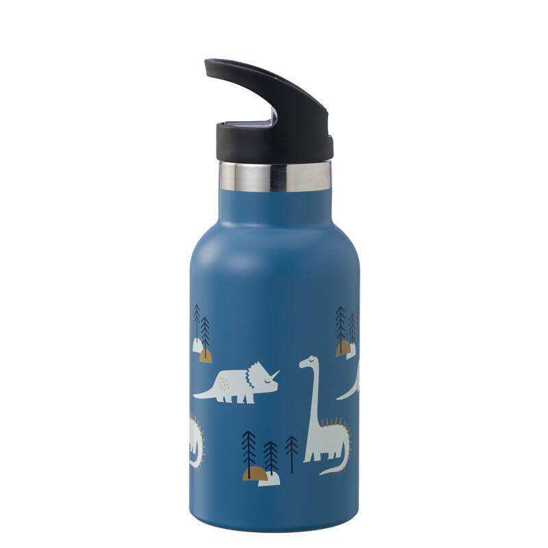 FRESK Nordic Flask Thermos Bottle 350ml, 2 Lids, Foldable Straw + Thermos Cap, Color: Dino