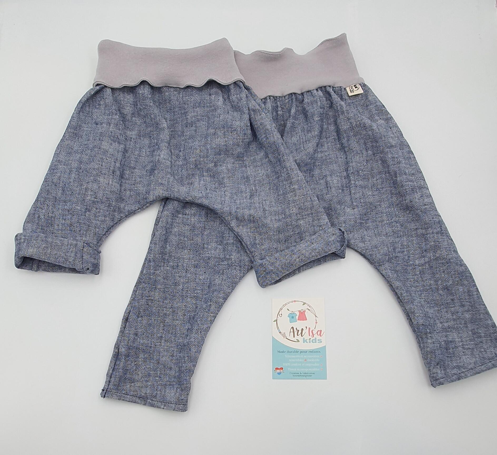 Sarouel Bébé évolutif Oekotex100 Chambray lin coton