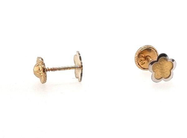 9K yellow and 9K white gold Fleurs child earrings with screw clasp