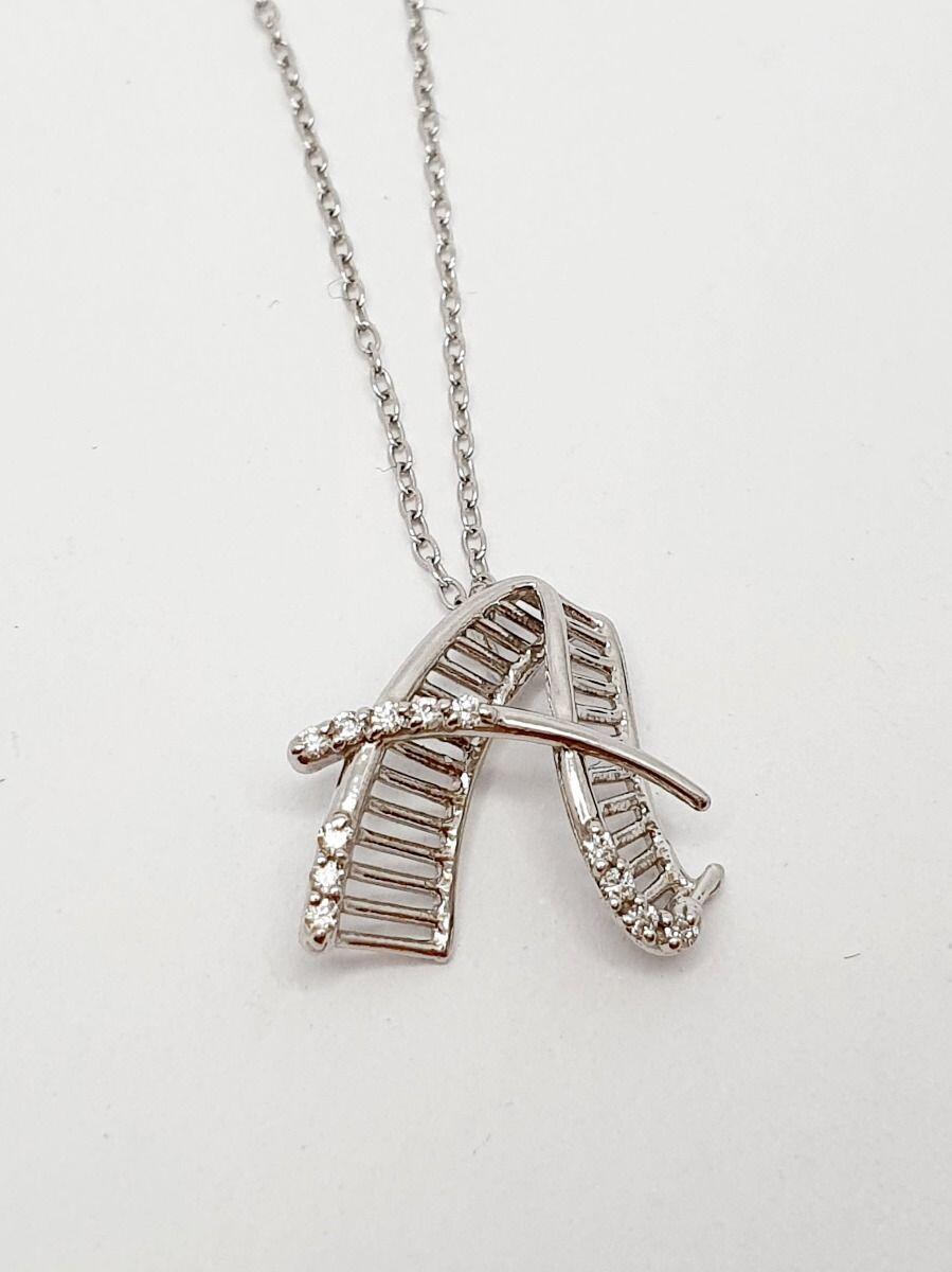 18K white gold chain necklace with 'A' pendant featuring 0.06ct natural diamonds