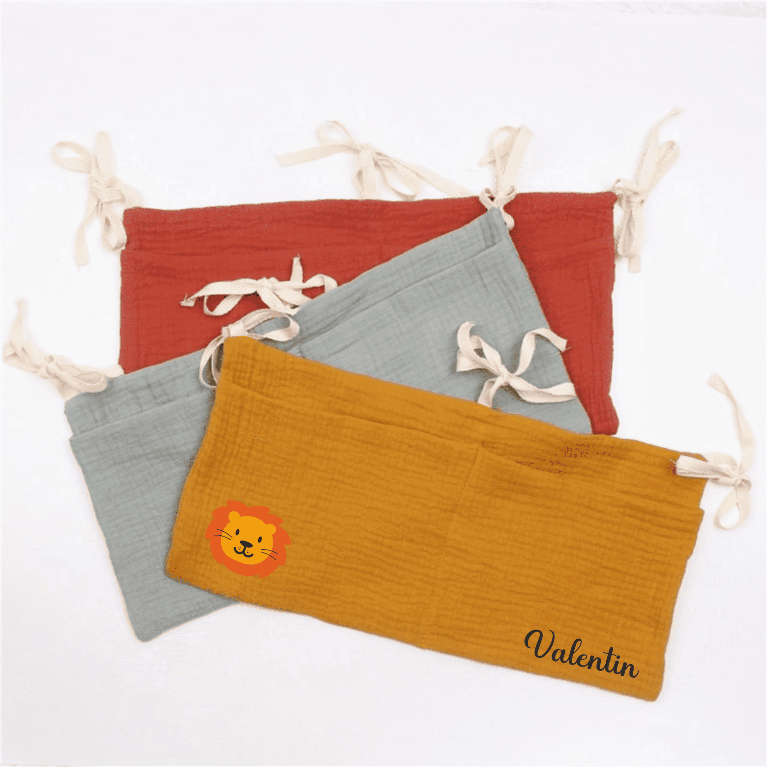 Personalisierte Bettaufbewahrung aus Baumwollgaze