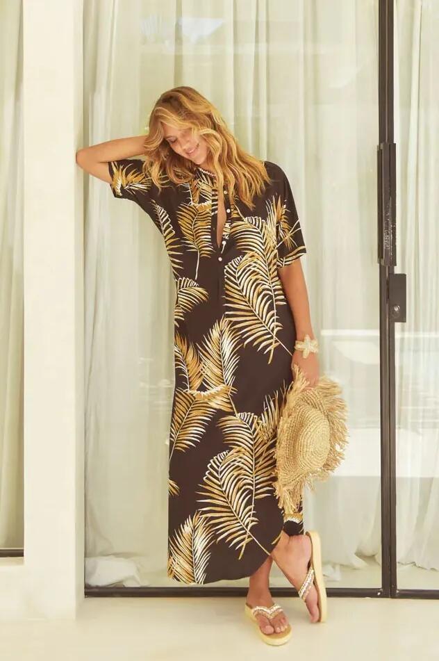 Hot Lava Robe - Suzy black leaf - noir - 1967